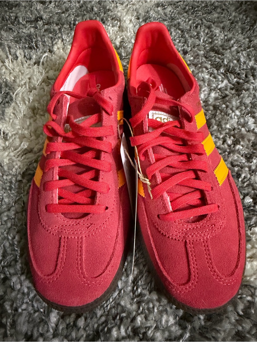 adidas Spezial Red Suede Sneakers with orange Stripes